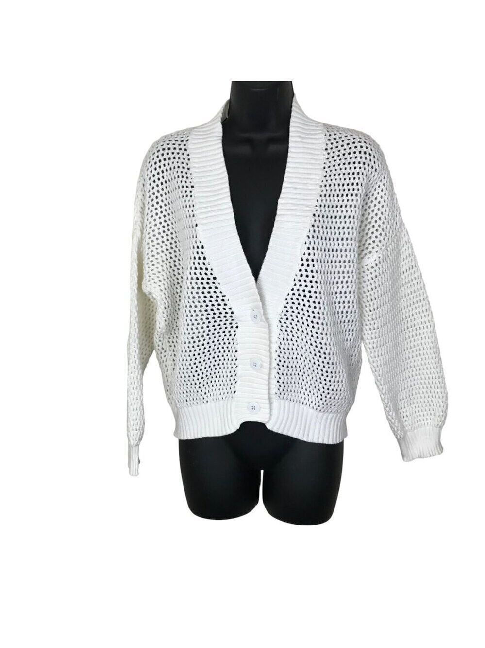 Max Mara Studio Crochet Like White Cotton Blend Cardigan Size M